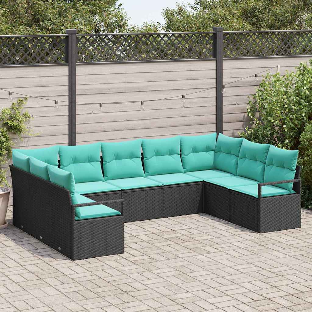 Bankstel met kussen 9 pcs Zwart poly rattan is nu te koop bij PeponiXL, paradijselijk wonen!
