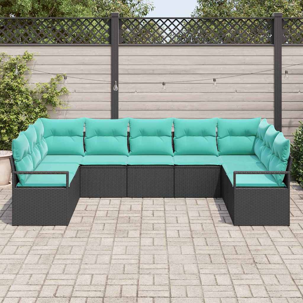 Bankstel met kussen 9 pcs Zwart poly rattan is nu te koop bij PeponiXL, paradijselijk wonen!