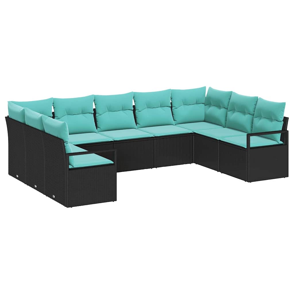 Bankstel met kussen 9 pcs Zwart poly rattan is nu te koop bij PeponiXL, paradijselijk wonen!