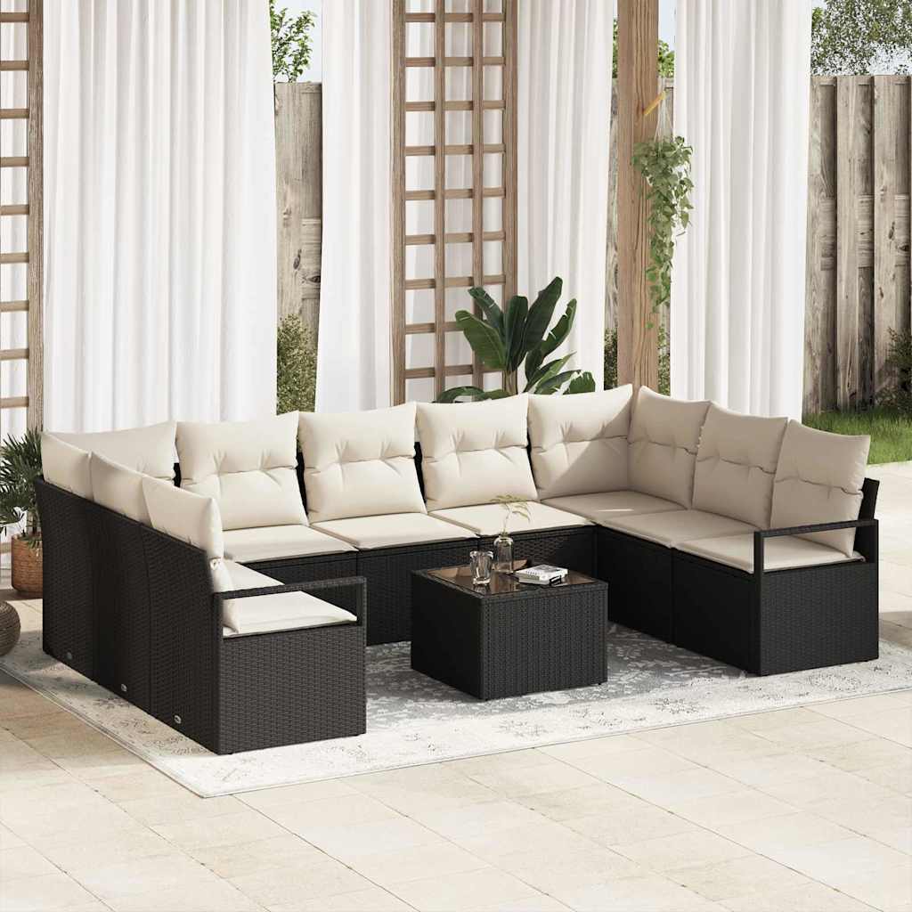 Bankstel met kussen 10 pcs Zwart poly rattan is nu te koop bij PeponiXL, paradijselijk wonen!