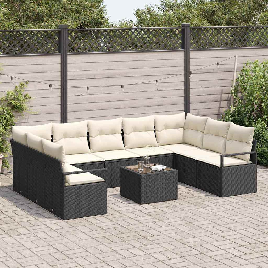 Bankstel met kussen 10 pcs Zwart poly rattan is nu te koop bij PeponiXL, paradijselijk wonen!