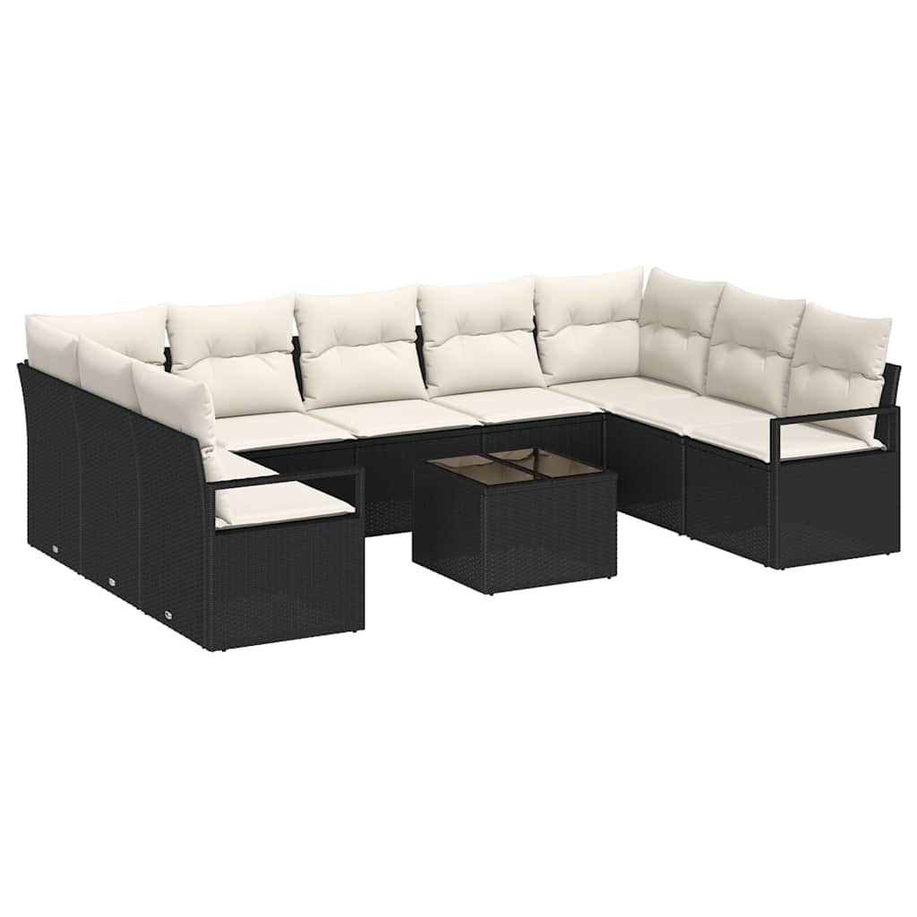 Bankstel met kussen 10 pcs Zwart poly rattan is nu te koop bij PeponiXL, paradijselijk wonen!