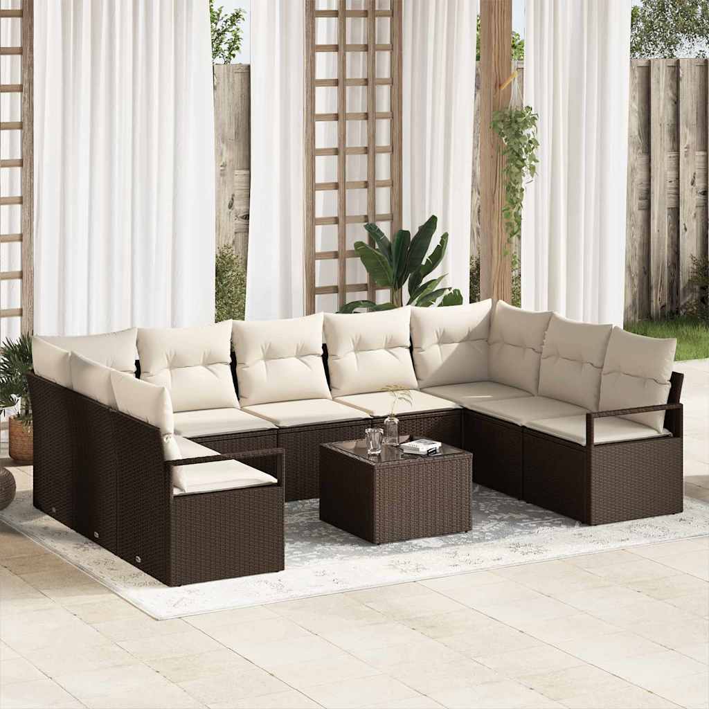 Bankstel met kussen 10 pcs Bruin poly rattan is nu te koop bij PeponiXL, paradijselijk wonen!
