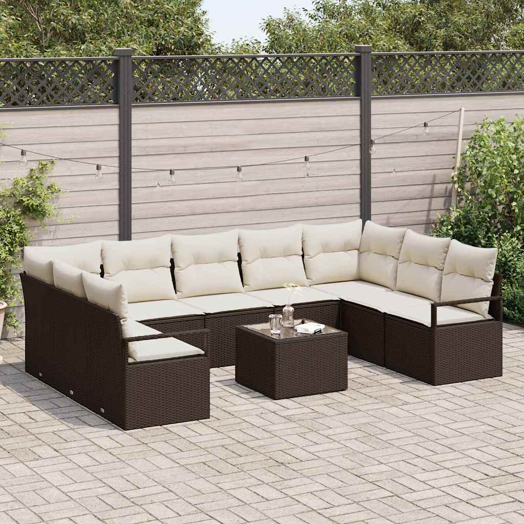 Bankstel met kussen 10 pcs Bruin poly rattan is nu te koop bij PeponiXL, paradijselijk wonen!