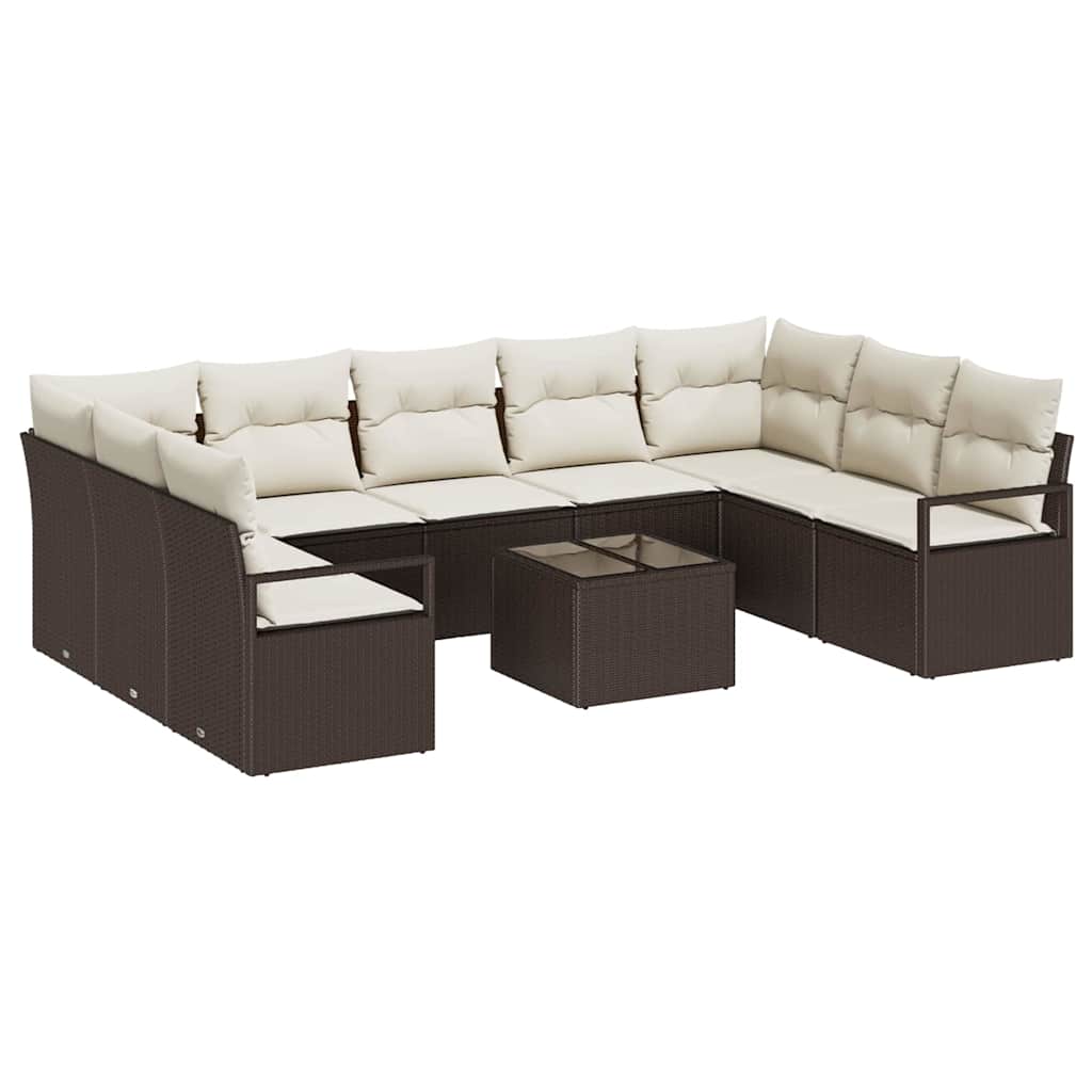 Bankstel met kussen 10 pcs Bruin poly rattan is nu te koop bij PeponiXL, paradijselijk wonen!