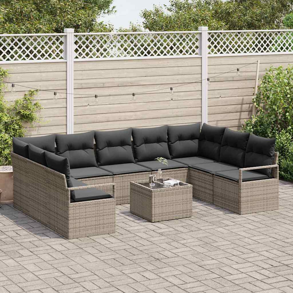 Bankstel met kussen 10 pcs Grijs poly rattan is nu te koop bij PeponiXL, paradijselijk wonen!