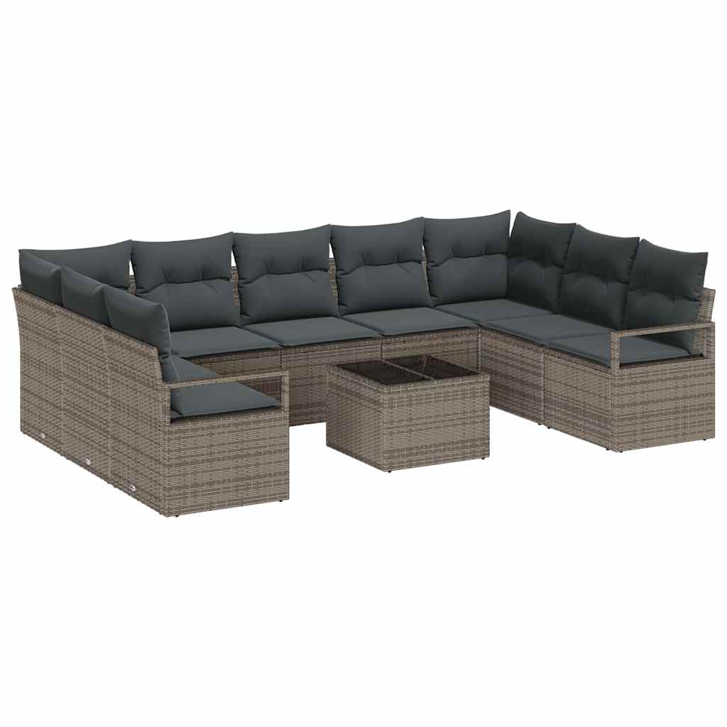 Bankstel met kussen 10 pcs Grijs poly rattan is nu te koop bij PeponiXL, paradijselijk wonen!