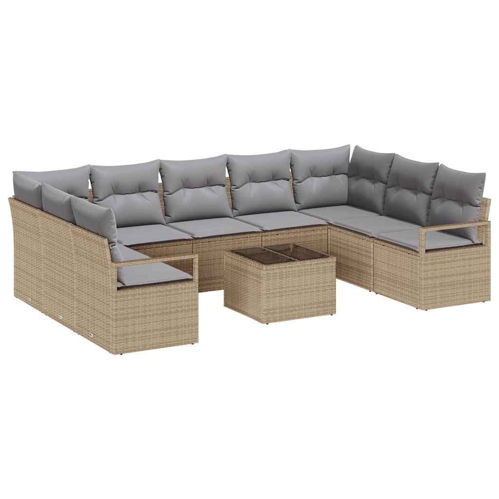 Bankstel met kussen 10 pcs Beige poly rattan is nu te koop bij PeponiXL, paradijselijk wonen!