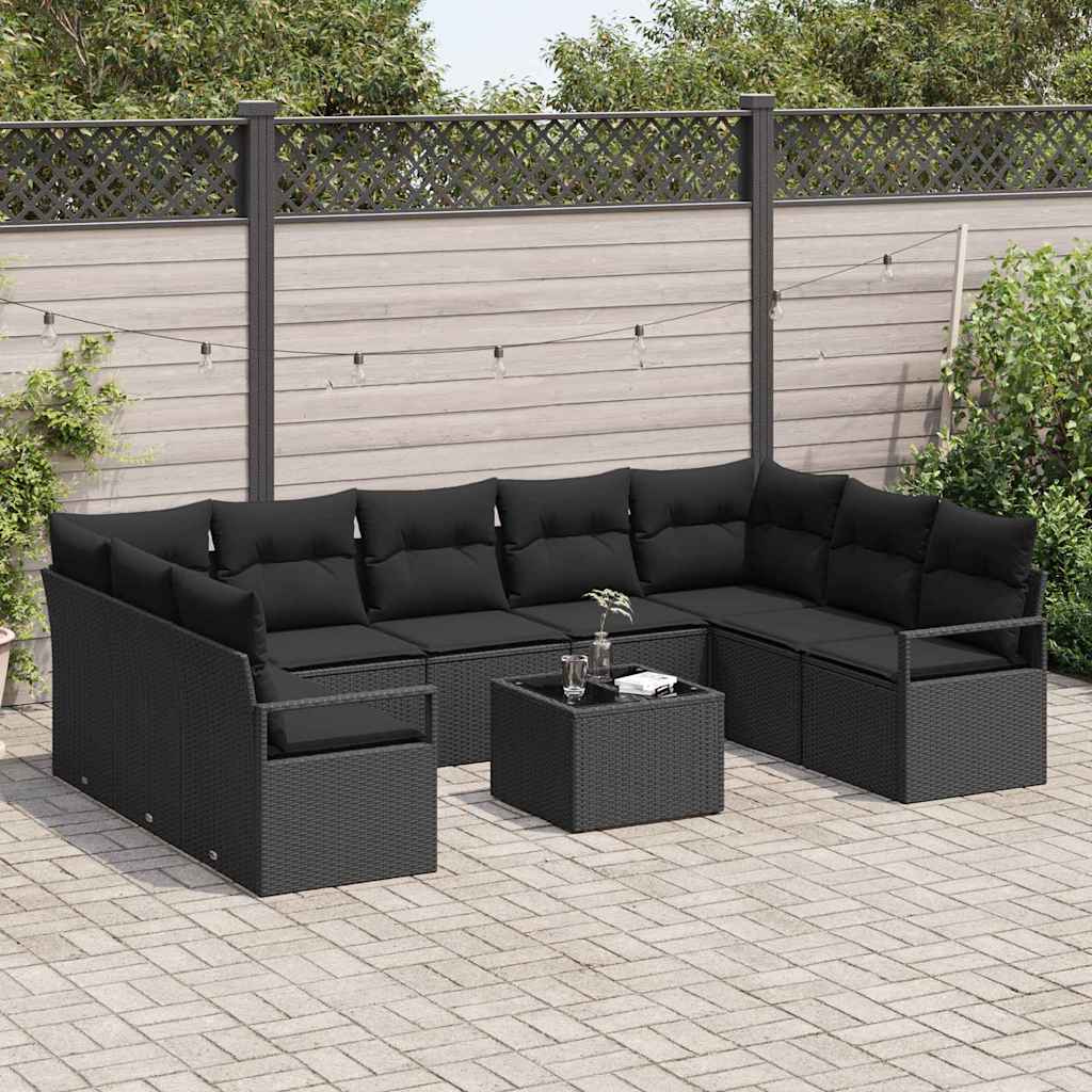 Bankstel met kussen 10 pcs Zwart poly rattan is nu te koop bij PeponiXL, paradijselijk wonen!