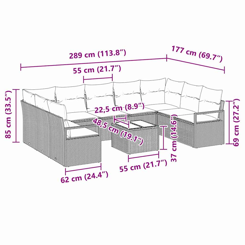Bankstel met kussen 10 pcs Zwart poly rattan is nu te koop bij PeponiXL, paradijselijk wonen!