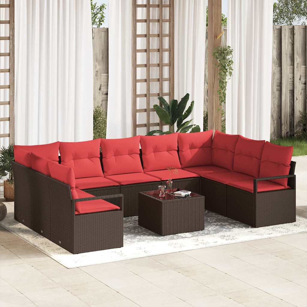 Bankstel met kussen 10 pcs Bruin poly rattan is nu te koop bij PeponiXL, paradijselijk wonen!