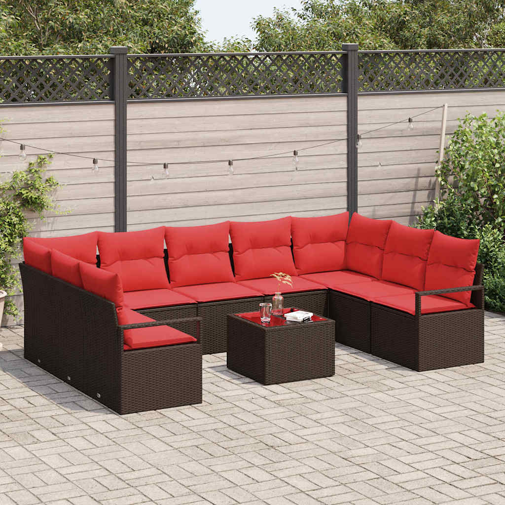Bankstel met kussen 10 pcs Bruin poly rattan is nu te koop bij PeponiXL, paradijselijk wonen!
