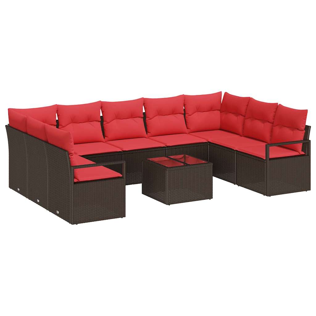 Bankstel met kussen 10 pcs Bruin poly rattan is nu te koop bij PeponiXL, paradijselijk wonen!