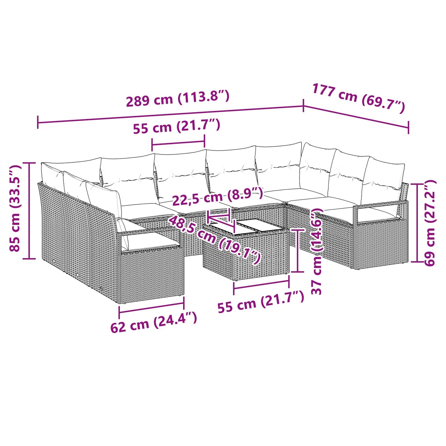 Bankstel met kussen 10 pcs Bruin poly rattan is nu te koop bij PeponiXL, paradijselijk wonen!