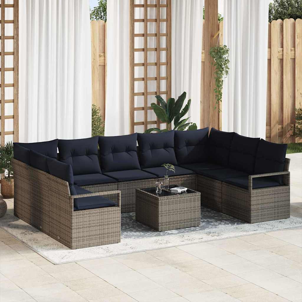 Bankstel met kussen 10 pcs Grijs poly rattan is nu te koop bij PeponiXL, paradijselijk wonen!