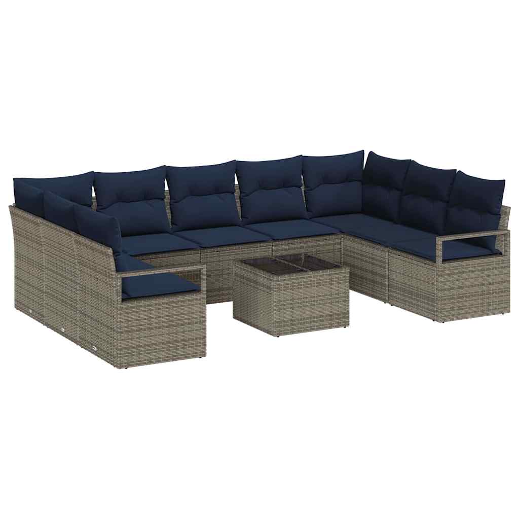 Bankstel met kussen 10 pcs Grijs poly rattan is nu te koop bij PeponiXL, paradijselijk wonen!