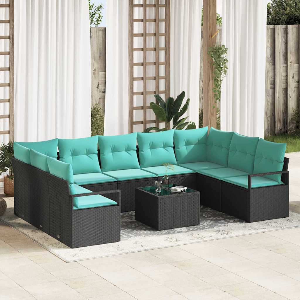 Bankstel met kussen 10 pcs Zwart poly rattan is nu te koop bij PeponiXL, paradijselijk wonen!