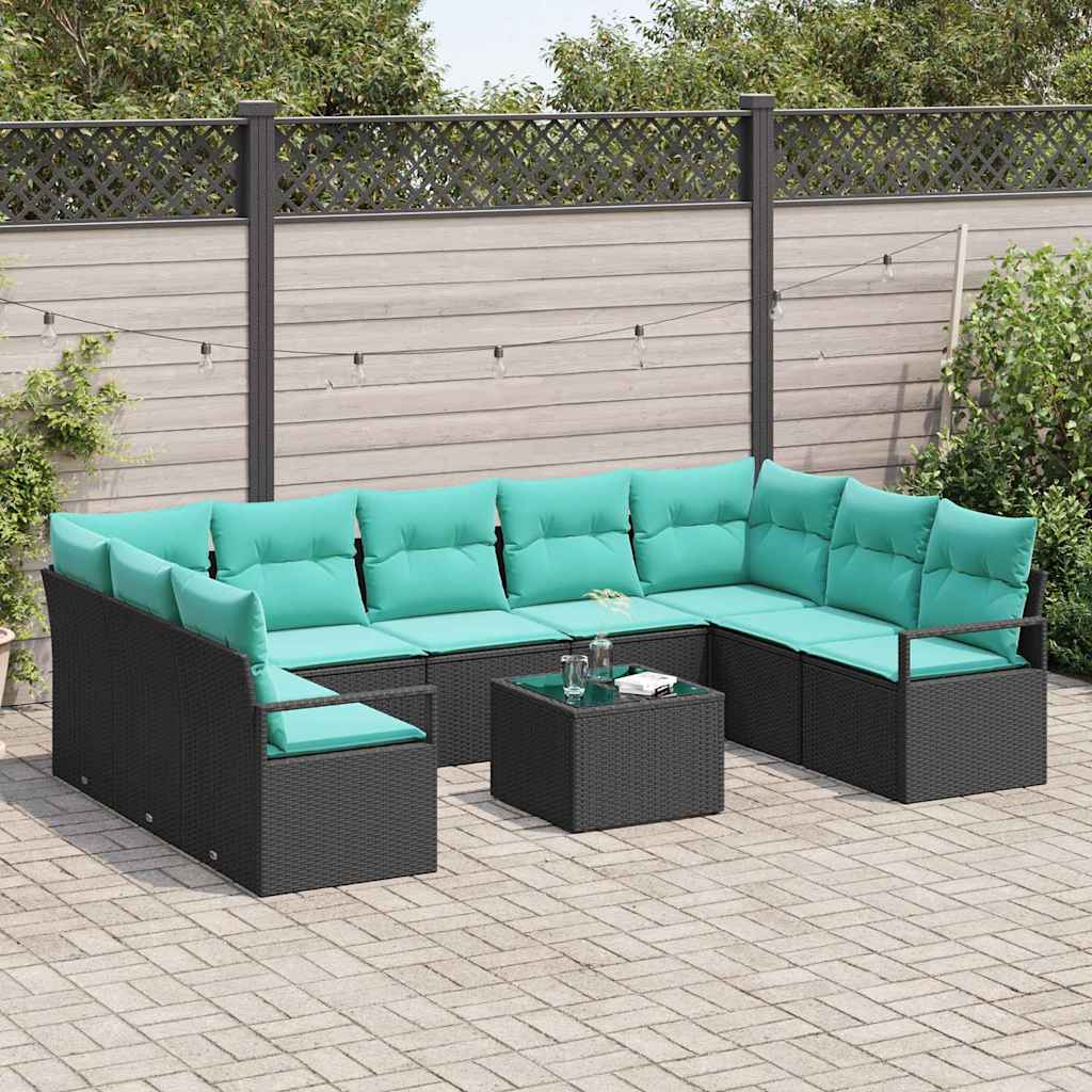 Bankstel met kussen 10 pcs Zwart poly rattan is nu te koop bij PeponiXL, paradijselijk wonen!
