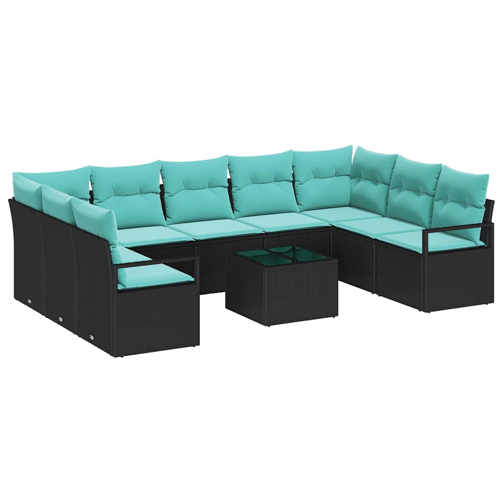 Bankstel met kussen 10 pcs Zwart poly rattan is nu te koop bij PeponiXL, paradijselijk wonen!