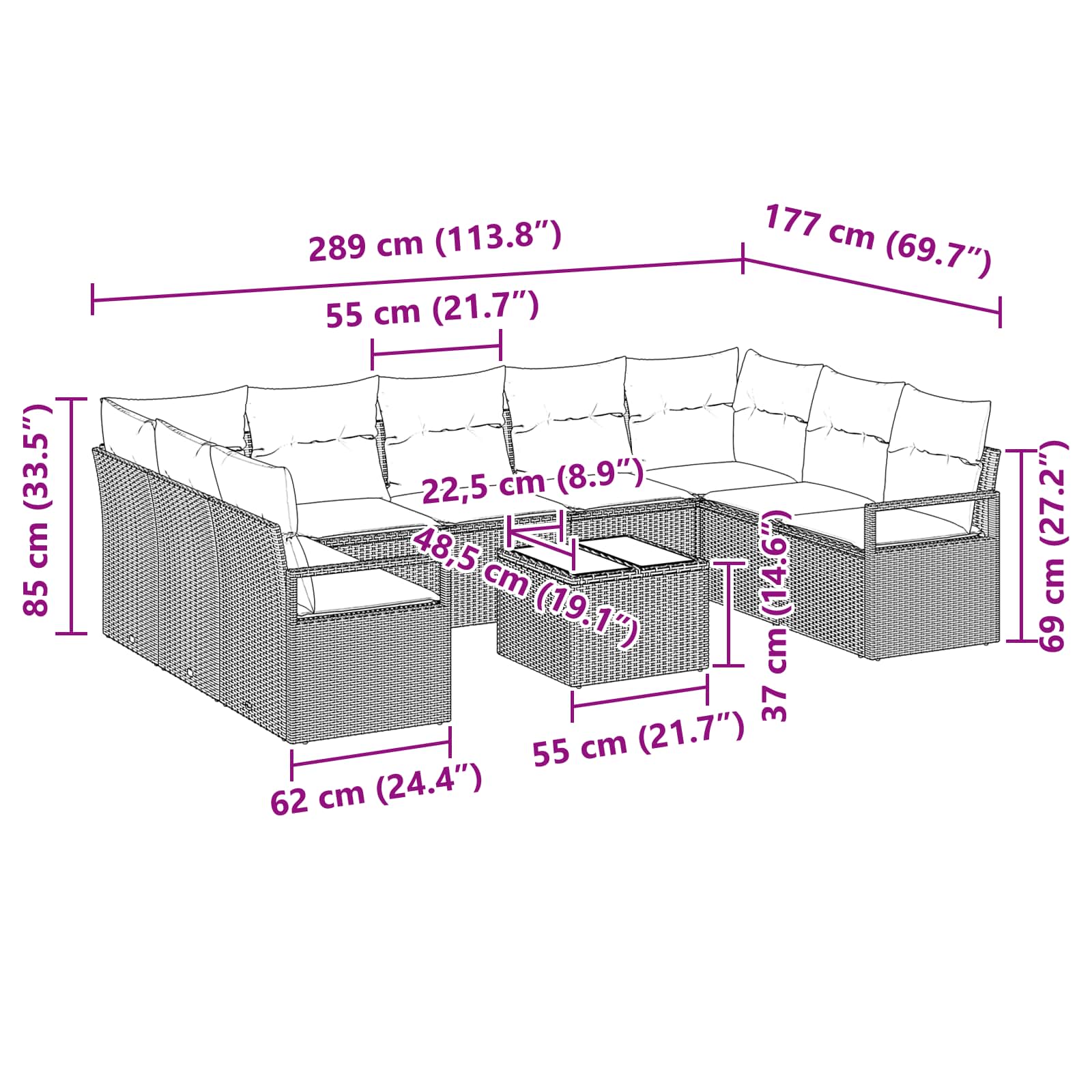 Bankstel met kussen 10 pcs Zwart poly rattan is nu te koop bij PeponiXL, paradijselijk wonen!