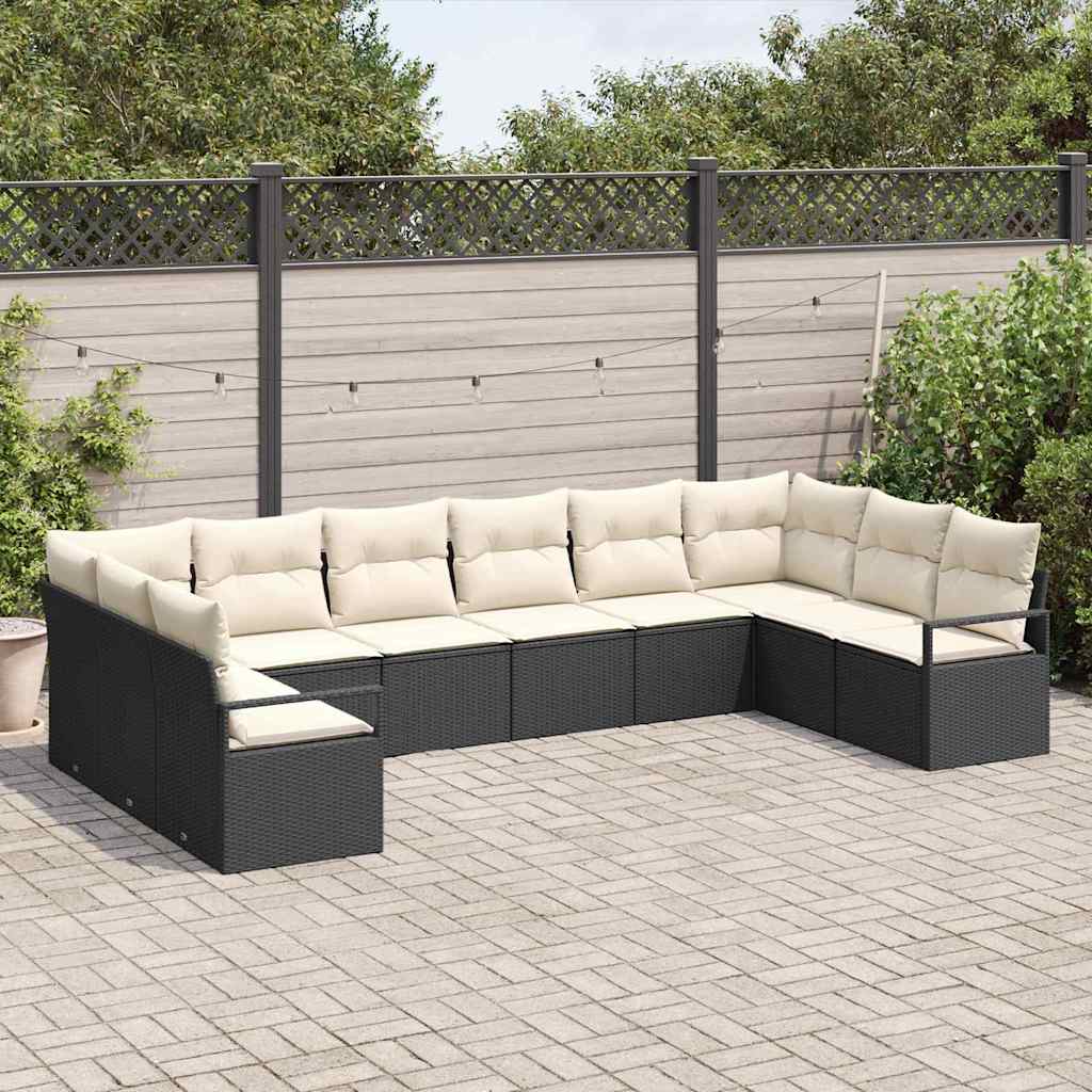 Bankstel met kussen 10 pcs Zwart poly rattan is nu te koop bij PeponiXL, paradijselijk wonen!