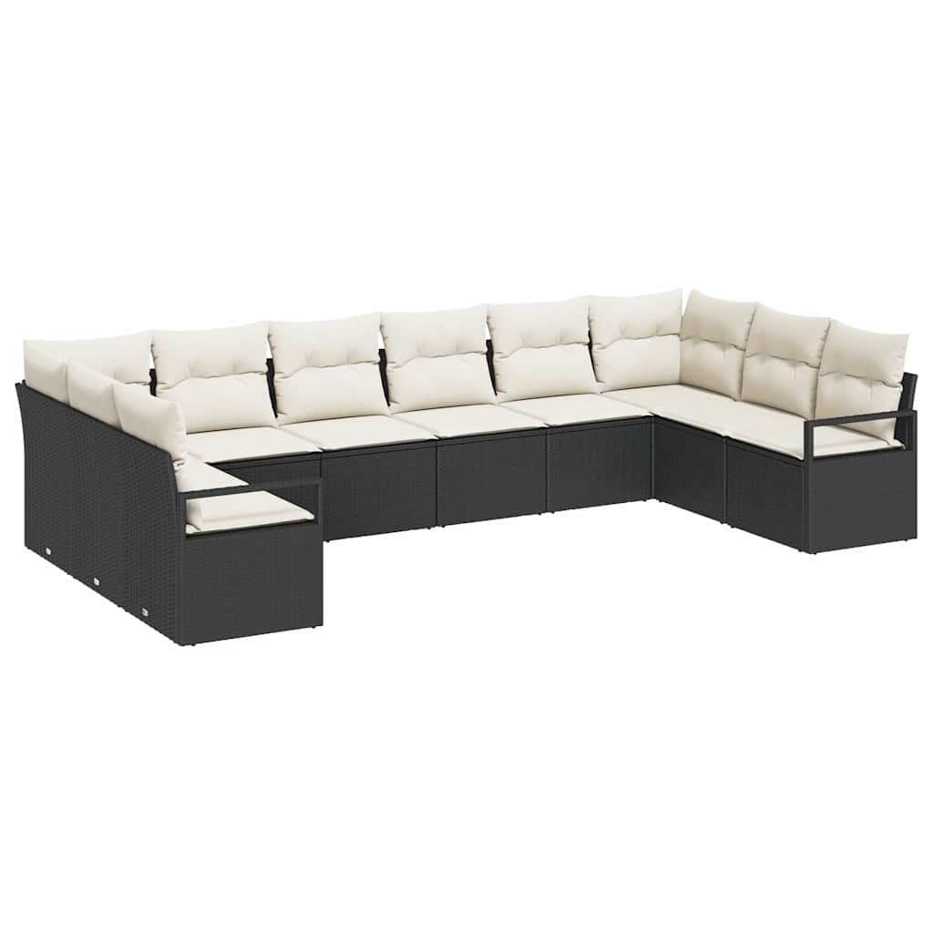 Bankstel met kussen 10 pcs Zwart poly rattan is nu te koop bij PeponiXL, paradijselijk wonen!