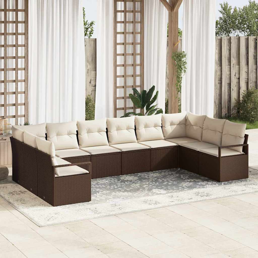 Bankstel met kussen 10 pcs Bruin poly rattan is nu te koop bij PeponiXL, paradijselijk wonen!