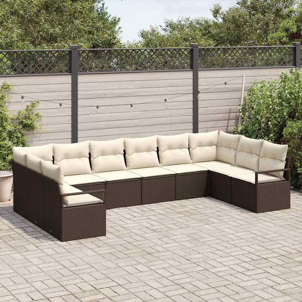 Bankstel met kussen 10 pcs Bruin poly rattan is nu te koop bij PeponiXL, paradijselijk wonen!