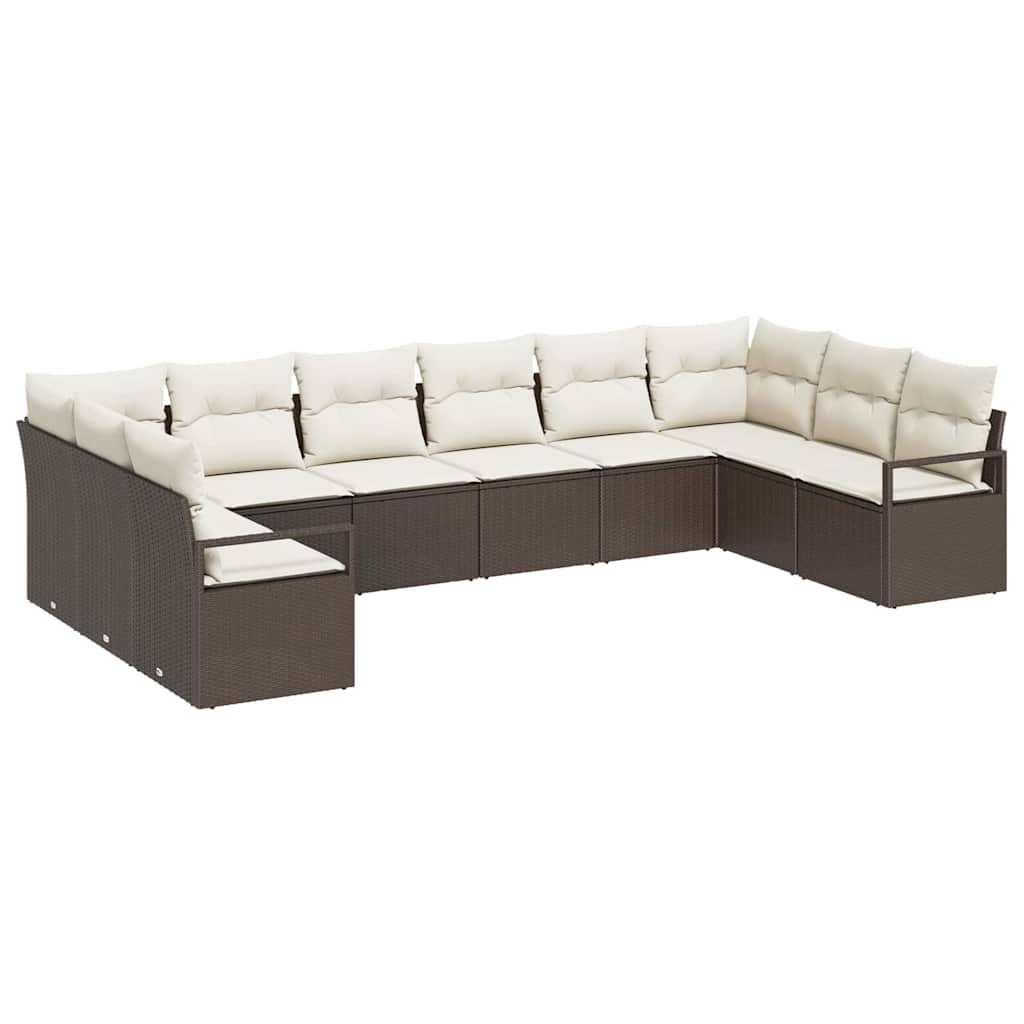 Bankstel met kussen 10 pcs Bruin poly rattan is nu te koop bij PeponiXL, paradijselijk wonen!