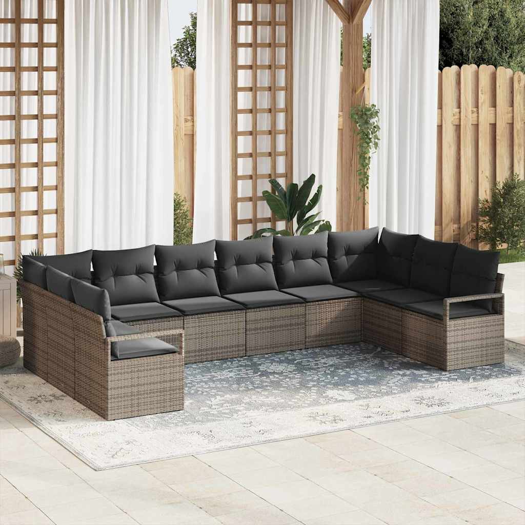 Bankstel met kussen 10 pcs Grijs poly rattan is nu te koop bij PeponiXL, paradijselijk wonen!