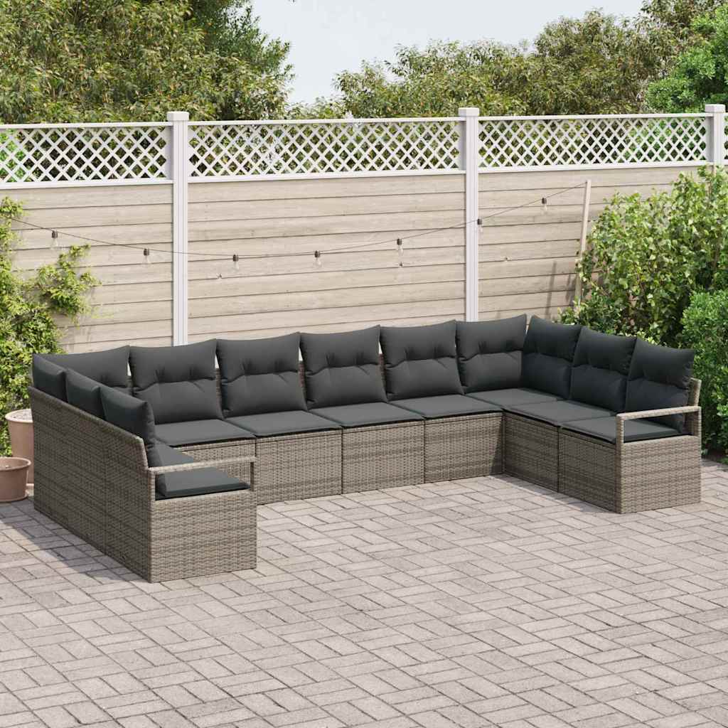 Bankstel met kussen 10 pcs Grijs poly rattan is nu te koop bij PeponiXL, paradijselijk wonen!
