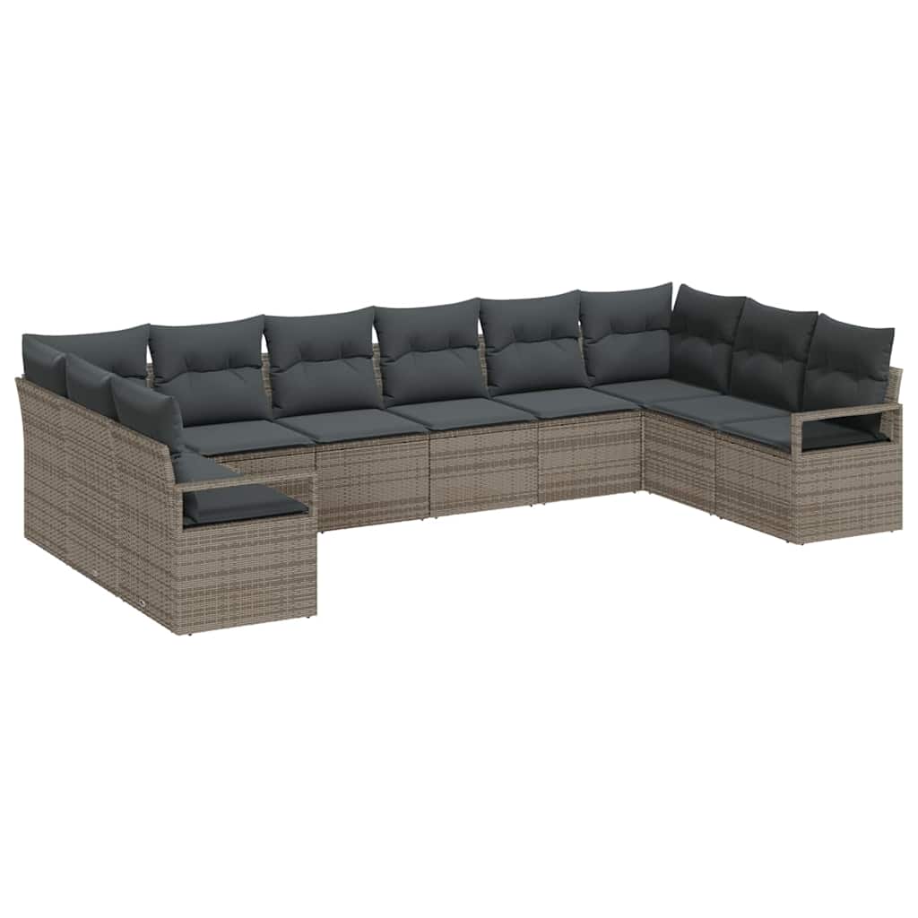 Bankstel met kussen 10 pcs Grijs poly rattan is nu te koop bij PeponiXL, paradijselijk wonen!