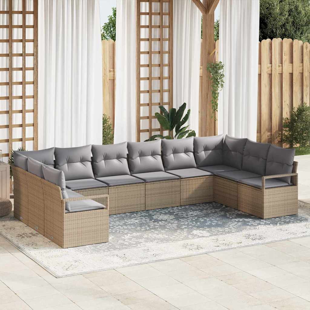 Bankstel met kussen 10 pcs Beige poly rattan is nu te koop bij PeponiXL, paradijselijk wonen!