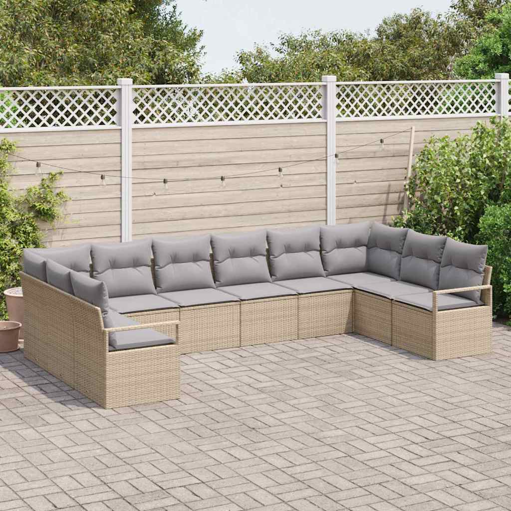Bankstel met kussen 10 pcs Beige poly rattan is nu te koop bij PeponiXL, paradijselijk wonen!
