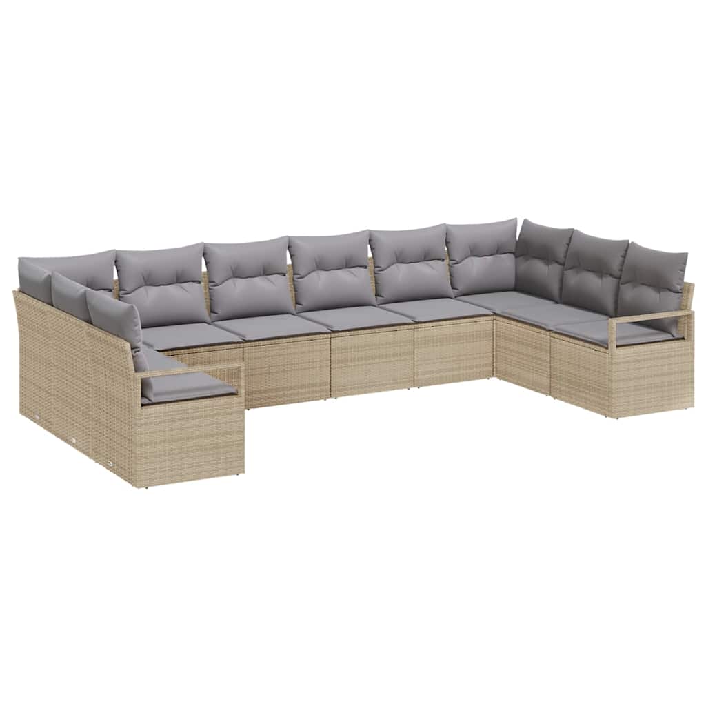Bankstel met kussen 10 pcs Beige poly rattan is nu te koop bij PeponiXL, paradijselijk wonen!