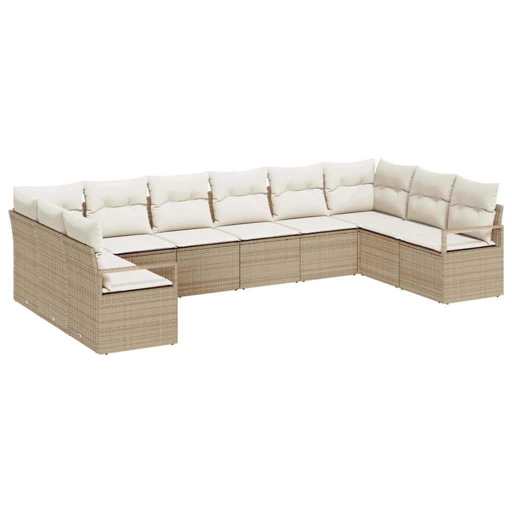 Bankstel met kussen 10 pcs Beige poly rattan is nu te koop bij PeponiXL, paradijselijk wonen!