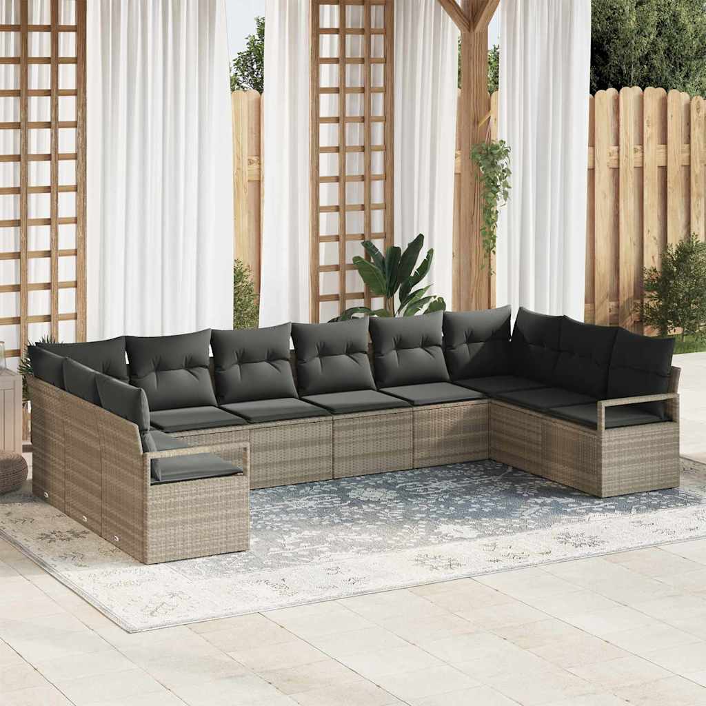 Bankstel met kussen 10 pcs Lichtgrijs poly rattan is nu te koop bij PeponiXL, paradijselijk wonen!