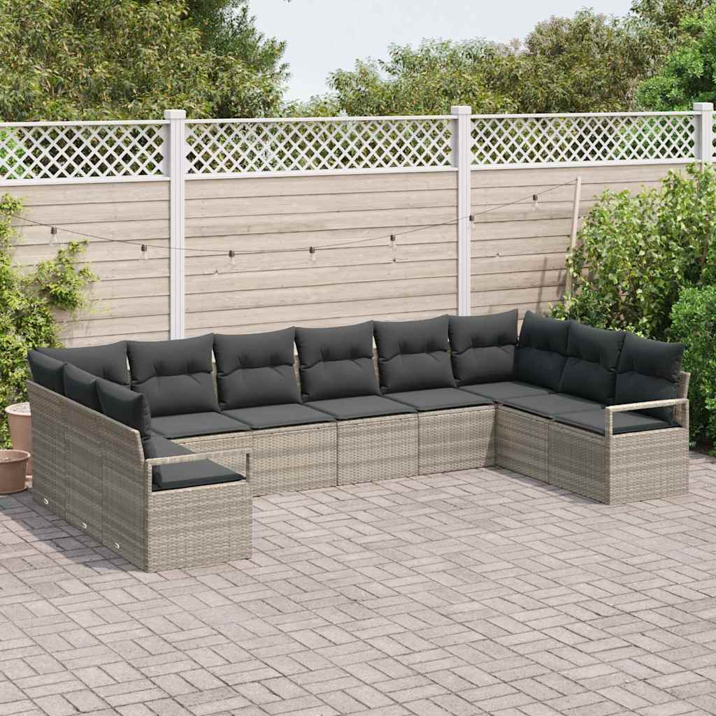 Bankstel met kussen 10 pcs Lichtgrijs poly rattan is nu te koop bij PeponiXL, paradijselijk wonen!