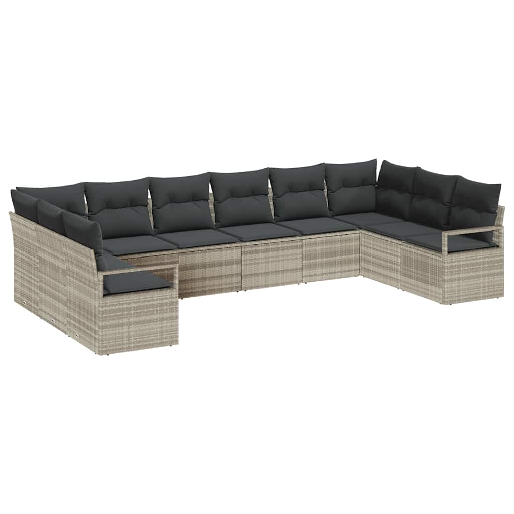Bankstel met kussen 10 pcs Lichtgrijs poly rattan is nu te koop bij PeponiXL, paradijselijk wonen!