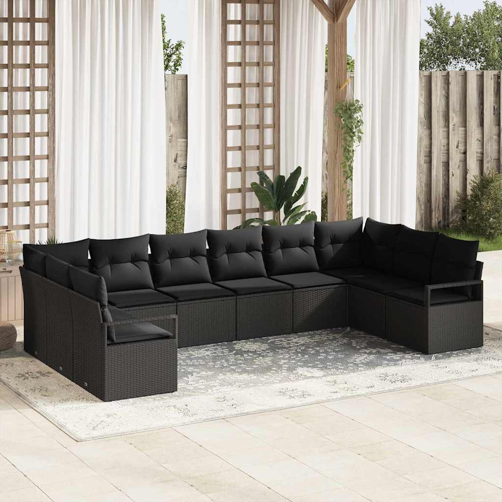 Bankstel met kussen 10 pcs Zwart poly rattan is nu te koop bij PeponiXL, paradijselijk wonen!