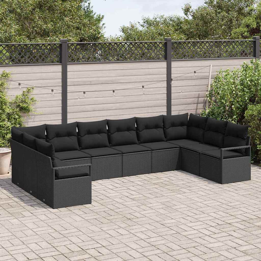 Bankstel met kussen 10 pcs Zwart poly rattan is nu te koop bij PeponiXL, paradijselijk wonen!