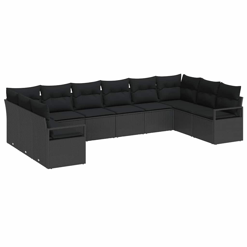 Bankstel met kussen 10 pcs Zwart poly rattan is nu te koop bij PeponiXL, paradijselijk wonen!