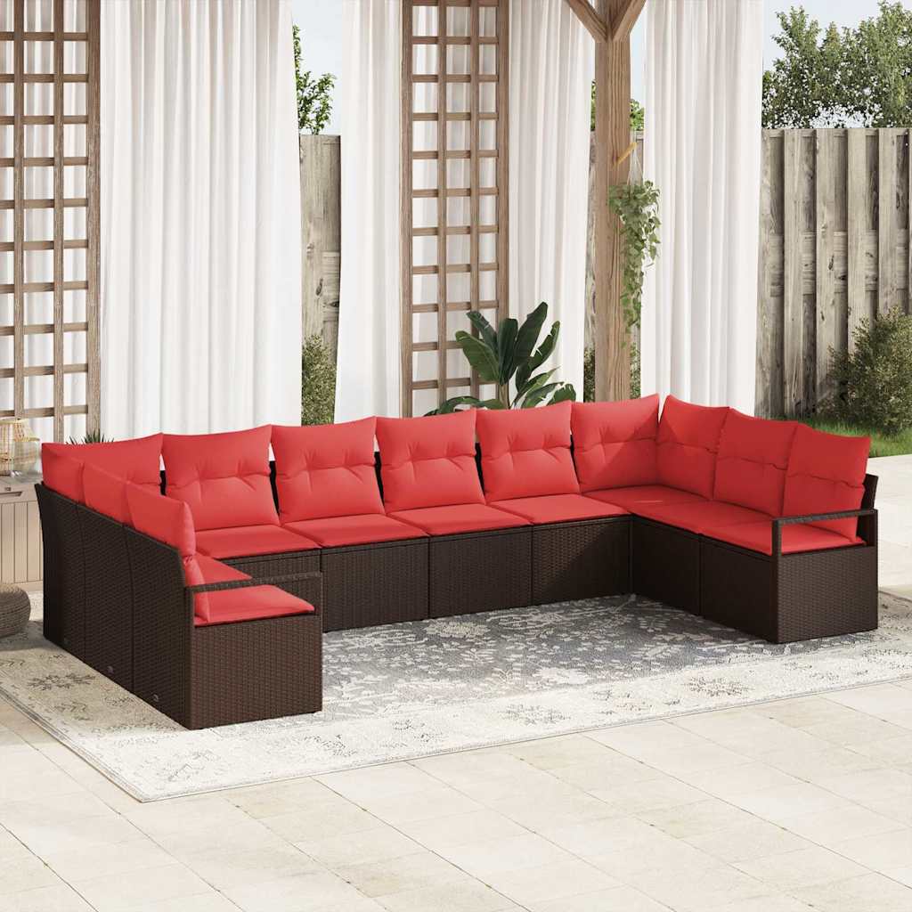 Bankstel met kussen 10 pcs Bruin poly rattan is nu te koop bij PeponiXL, paradijselijk wonen!