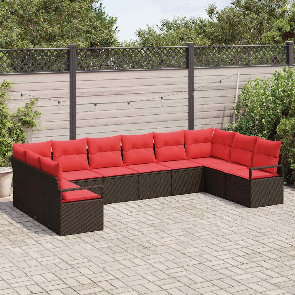 Bankstel met kussen 10 pcs Bruin poly rattan is nu te koop bij PeponiXL, paradijselijk wonen!