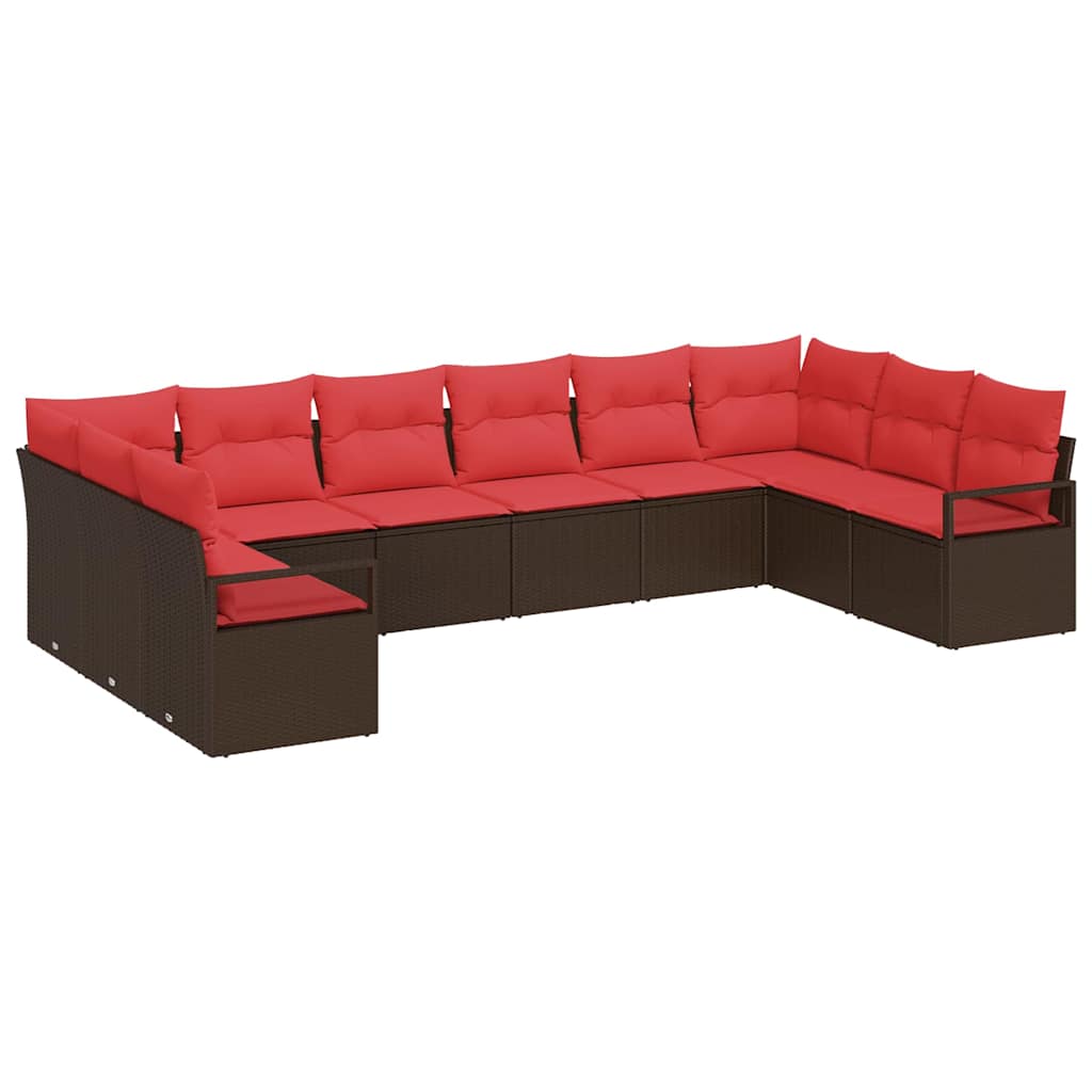 Bankstel met kussen 10 pcs Bruin poly rattan is nu te koop bij PeponiXL, paradijselijk wonen!