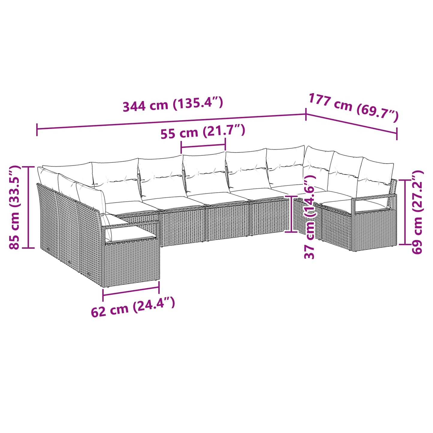 Bankstel met kussen 10 pcs Bruin poly rattan is nu te koop bij PeponiXL, paradijselijk wonen!