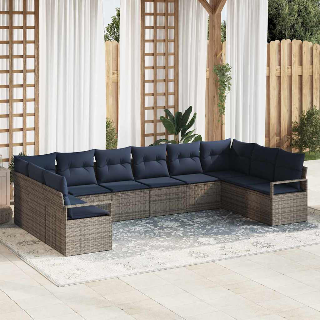 Bankstel met kussen 10 pcs Grijs poly rattan is nu te koop bij PeponiXL, paradijselijk wonen!