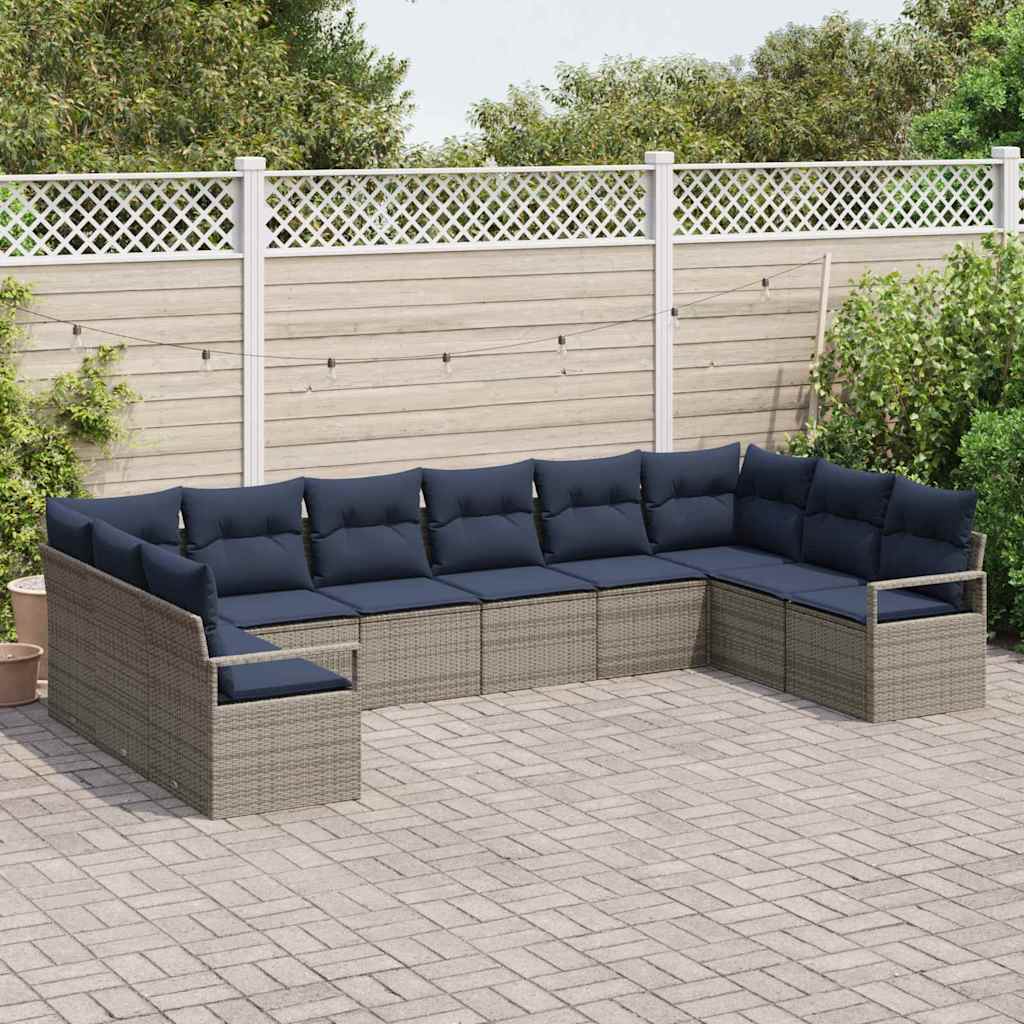 Bankstel met kussen 10 pcs Grijs poly rattan is nu te koop bij PeponiXL, paradijselijk wonen!