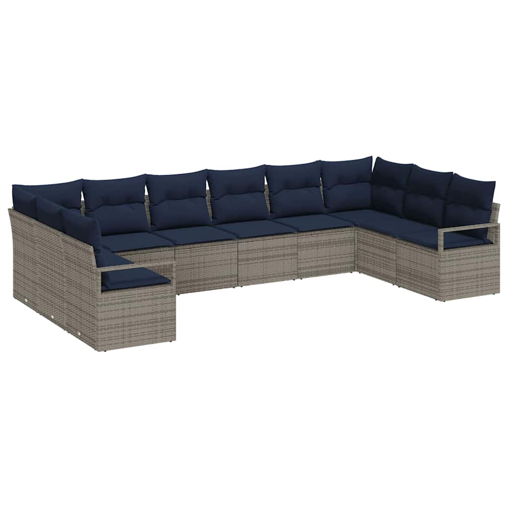 Bankstel met kussen 10 pcs Grijs poly rattan is nu te koop bij PeponiXL, paradijselijk wonen!