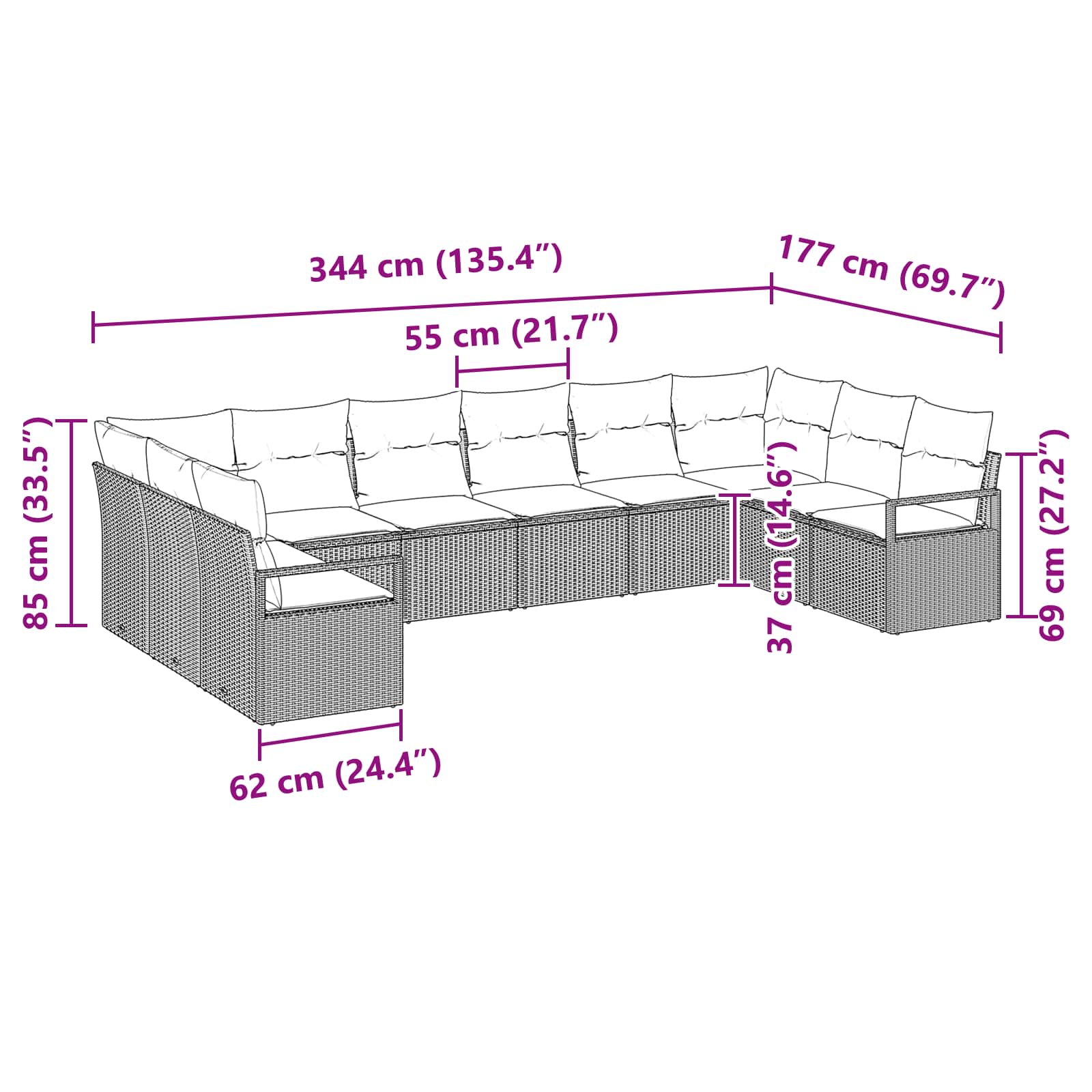 Bankstel met kussen 10 pcs Grijs poly rattan is nu te koop bij PeponiXL, paradijselijk wonen!
